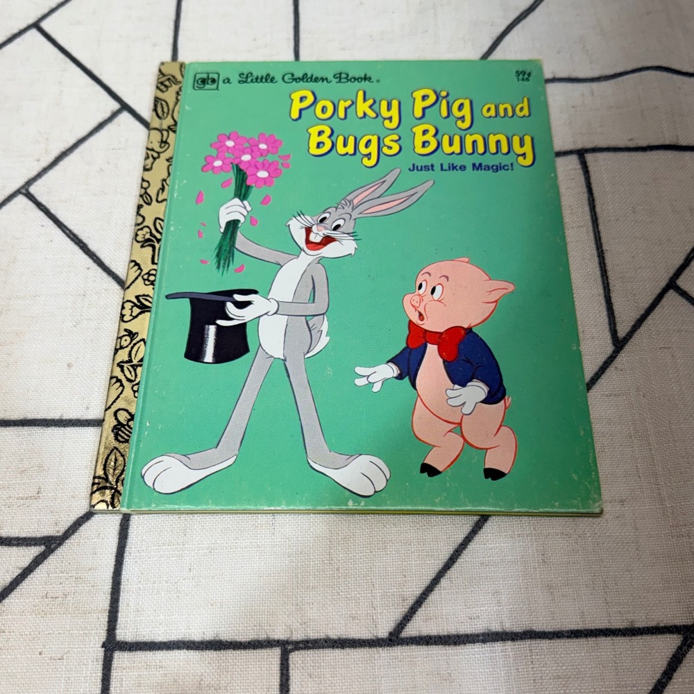 Little Golden Book Porky Pig and Bugs Bunny OS Green Vintage Looney Tunes 1970s